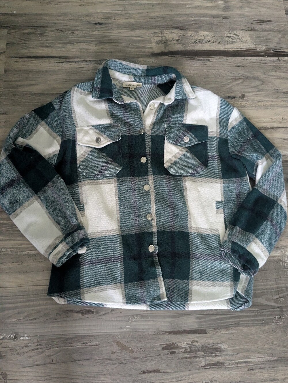 Plaid Button-Front Shacket in Green & White